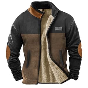 Men's Flag Patchwork Fleece Coat for $22