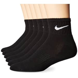 NIKE Unisex Performance Cushion Quarter Socks with Bag (6 Pairs), Black/White, Medium for $50