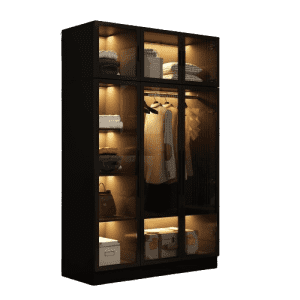 Glass Door Wood Armoire w/ LED Lighting for $431