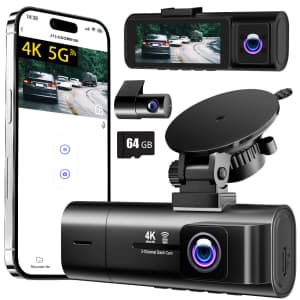 3-Channel 64GB 4K Front & Rear Dash Cam for $40