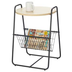 mDesign Industrial Side/End Table with Wire Storage Basket, Metal Nightstand - Minimal Design, for $47