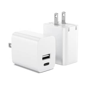 20W USB-C Dual Port Wall Charger 2-Pack for $6