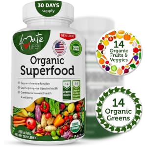 Amate Life Organic Superfood Green Fruits and Veggies 60-Tablet Supplement for $11