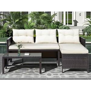Merax 3-Piece Outdoor Furniture Set, Rattan Patio Sectional Sofa Set with Two-Seater Sofa, Lounge for $230