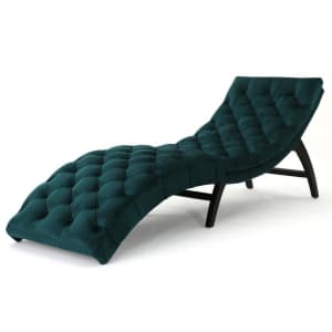Noble House Tufted Velvet Curved Chaise Lounge for $147 Noble House Tufted Velvet Curved Chaise Lounge for $147