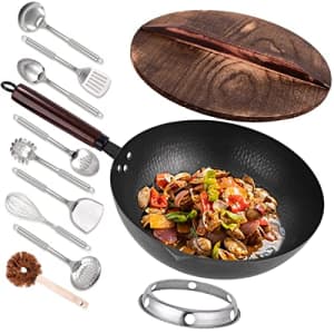 Leidawn 12.8" Carbon Steel Wok w/ Accessories for $21