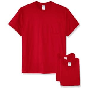 Jerzees Men's Dri-Power Short Sleeve T-Shirt (Pocket & No, Pocket-3 Pack-Red, Medium for $23