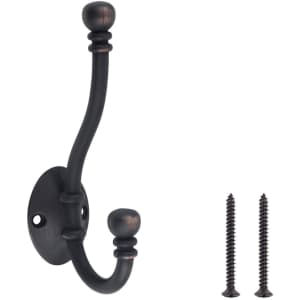 AmazonBasics Wall Mounted Traditional Metal Dual Coat Hooks 5-Pack for $14
