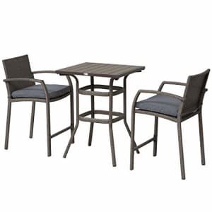 Outsunny 3 PCS Rattan Wicker Bar Set with Wood Grain Top Table and 2 Bar Stools for Outdoor, Patio, for $200