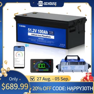 DC House 48V 100AH LiFePO4 Lithium Golf Cart Battery w/ Charger for $690