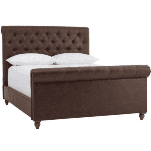 Home Decorators Collection Fenmore Bonded Leather Upholstered Queen Sleigh Bed for $517 Home Decorators Collection Fenmore Bonded Leather Upholstered Queen Sleigh Bed for $517