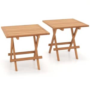 Tangkula Patio Folding Side Table, Teak Wood Square End Table with Slatted Tabletop, Sturdy for $110