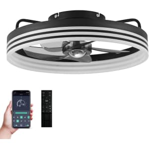 19.75" Flush Mount Low Profile Ceiling Fan w/ LED Light & Remote for $85