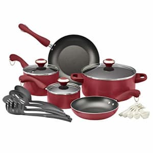 Paula Deen Signature Dishwasher Safe Nonstick Cookware Pots and Pans Set, 17 Piece, Red for $99