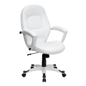 Flash Furniture Mid-Back White LeatherSoft Tapered Back Executive Swivel Office Chair with White for $275 Flash Furniture Mid-Back White LeatherSoft Tapered Back Executive Swivel Office Chair with White for $275