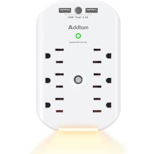 Addtam 6-Outlet Extender with Surge Protector and USB Ports for $10