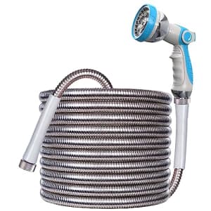 50-Foot Garden Hose w/ 10 Function Nozzle for $22