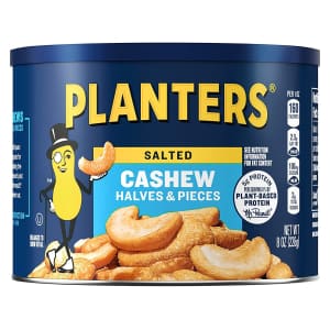 Planters Salted Cashew Halves & Pieces 8-oz. Can. Clip the coupon on the product page to drop the price and save $4 over prices elsewhere.
