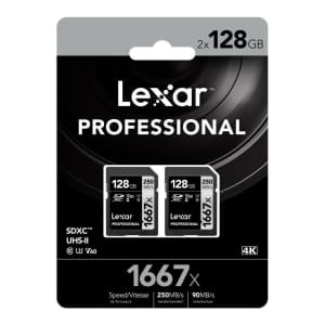 Lexar Professional 1667x 128GB UHS-II U3 SD Card 2-Pack for $59