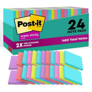 Post-it 3" x 3" Super Sticky Notes 24-Pack for $20