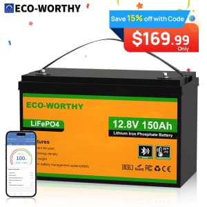 Eco-Worthy 1,920Wh 12V 150Ah LiFePO4 Lithium RV Home Bluetooth Battery for $170