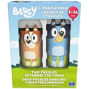 SpinMaster Bluey 36-Piece Jigsaw Puzzles Two Pack Bundle with Easy Tube Storage Bluey Birthday Party Supplies for $10