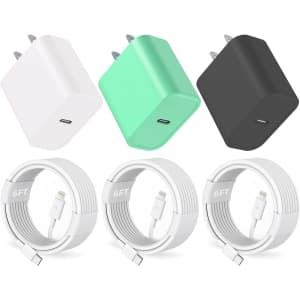 20W PD USB-C Wall Charger w/ Lightning Cable 3-Pack for $8