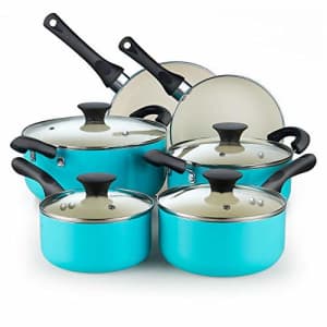 Cook N Home 10 Piece Nonstick Ceramic Coating Cookware Set, Turquoise for $76 Cook N Home 10 Piece Nonstick Ceramic Coating Cookware Set, Turquoise for $76