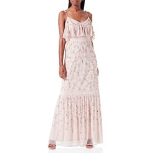 Adrianna Papell Women's Flounce Beaded MESH Gown, Blush, 2 for $168