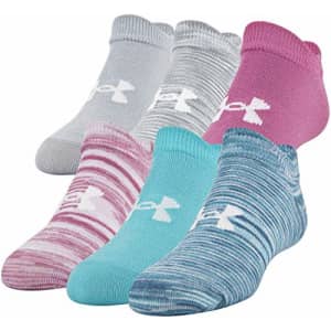 Under Armour Youth Essential 2.0 No Show Socks, 6-Pairs, Breathtaking Blue/Assorted, Small for $22