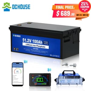 DC House 48V 100AH LiFePO4 Lithium Golf Cart Battery w/ Charger for $689