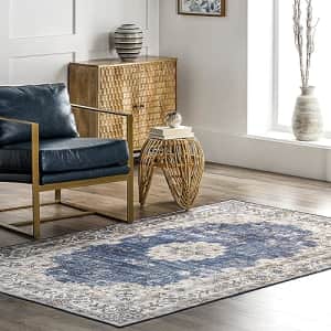 nuLOOM Ren Vintage Floral Machine Washable Ultra Thin Area Rug, 5' x 8', Blue for $60 nuLOOM Ren Vintage Floral Machine Washable Ultra Thin Area Rug, 5' x 8', Blue for $60