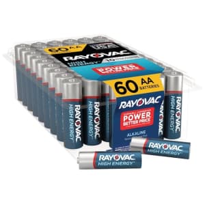 Rayovac High Energy Alkaline AA Batteries 60-Pack for $18