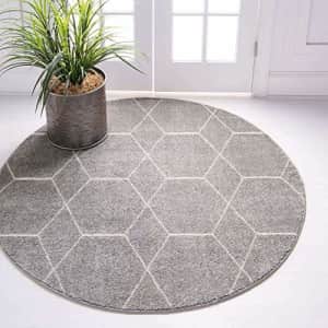 Unique Loom Trellis Frieze Collection Area Rug - Geometric (6' Round, Light Gray/ Ivory) for $53