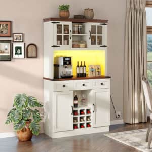 72" LED Kitchen Pantry Cabinet with Storage Shelves Drawers and Wine Holders for $240 72" LED Kitchen Pantry Cabinet with Storage Shelves Drawers and Wine Holders for $240