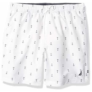 Nautica Men's Quick Dry All Over Classic Anchor Print Swim Trunk, Bright White, Large for $30