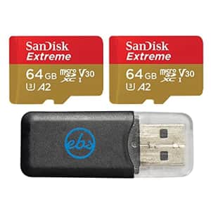 SanDisk Extreme (UHS-1 U3 / V30) A2 64GB MicroSD (2 Pack) Memory Card for GoPro Hero 9 Black Action for $20 SanDisk Extreme (UHS-1 U3 / V30) A2 64GB MicroSD (2 Pack) Memory Card for GoPro Hero 9 Black Action for $20