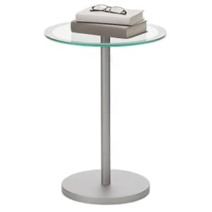 mDesign Glass Top Side/End Drink Table - Tall Modern Round Accent Metal Nightstand Furniture for for $54