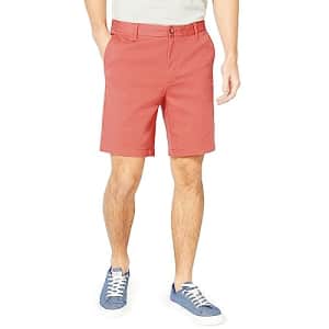 Nautica Men's Classic Fit Flat Front Stretch Solid Chino 8.5" Deck Shorts, Mineral Red, 35W for $30
