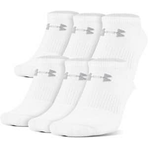 Under Armour Adult Cotton No Show Socks, Multipairs, White/Gray (6 Pairs), Medium for $41