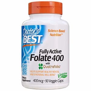 Doctor's Best Fully Active Folate with Quatrefolic NonGMO Vegan Gluten Free 400 mcg Veggie Caps, 90 for $8