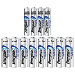 Energizer 8 AA + 4 AAA (12 Pack) Ultimate Lithium Long Lasting Leakproof Batteries for $39