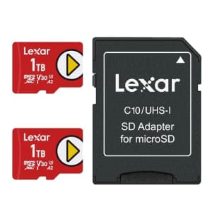 Lexar 1TB (2-Pack) Play microSDXC Card w/SD Adapter, UHS-I, U3, V30, A2, 4K Video, Up to 160/100 for $150