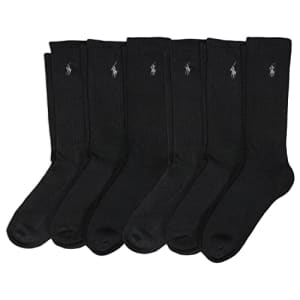 POLO RALPH LAUREN Mens Solid Socks 6 Pair Pack - Cushioned Cotton Comfort Classic Sport Crew, for $31