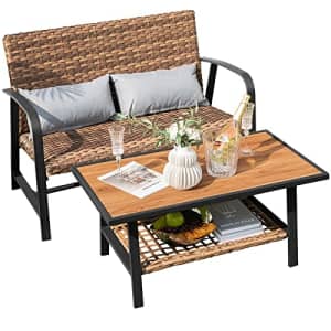 Tangkula 2 Pieces Patio Wicker Furniture Set with 4D Air Fiber Quick Dry Cushion, Outdoor Loveseat for $200