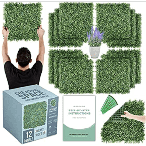 Creative Space 20" x 20" Indoor/ Outdoor Artificial Boxwood Grass Wall Panel 12-Pack for $73