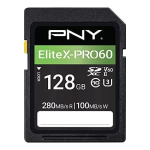PNY 128GB EliteX-PRO60 UHS-II SDXC Memory Card - 280MB/s Read, U3, V60, 4K UHD, Full HD, UHS-II for for $33