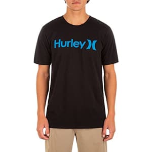 Hurley Men's One and Only Logo T-Shirt, Black/Cyber Teal, Small for $18