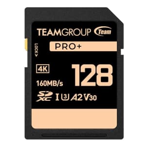 TEAMGROUP PRO 128GB UHS-I U3 A2 V30 4K UHD Read/Write Speed up to 160/90MB/s SDXC Memory Card for for $15
