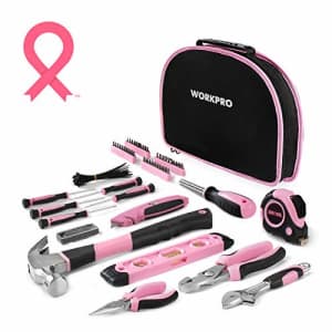 WORKPRO 103-Piece Pink Tool Kit - Ladies Hand Tool Set with Easy Carrying Round Pouch - Durable, for $40 WORKPRO 103-Piece Pink Tool Kit - Ladies Hand Tool Set with Easy Carrying Round Pouch - Durable, for $40